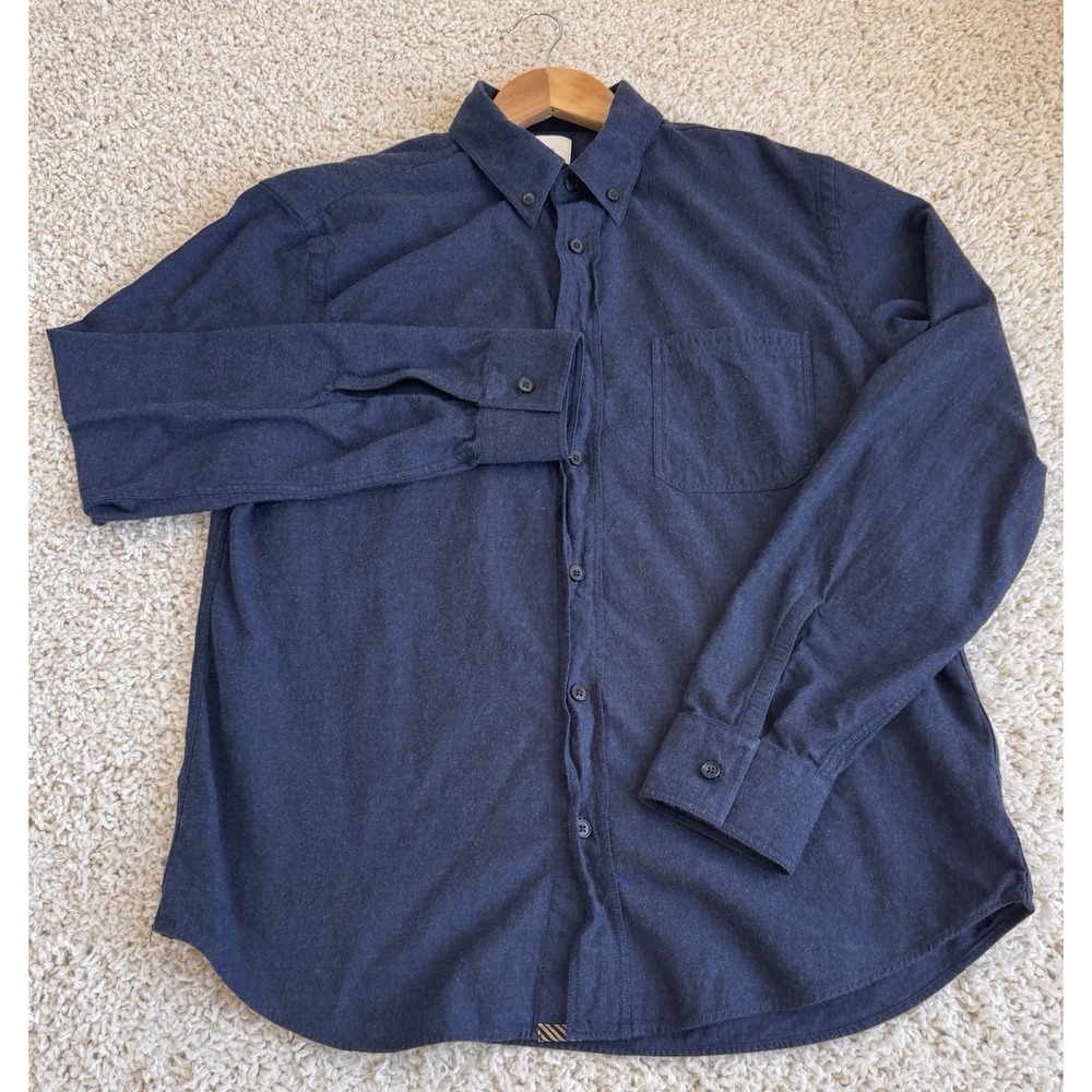 Billy Reid Button Down Shirt Mens Medium Navy Blue Excellent Cotton Flannel